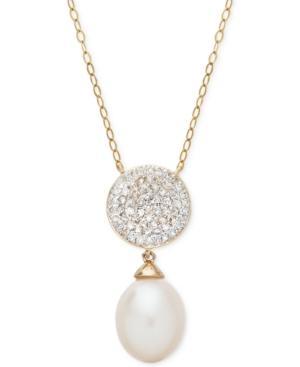Cultured Freshwater Pearl (8mm) And Diamond (1/4 Ct. T.w.) Pendant Necklace In 14k Gold
