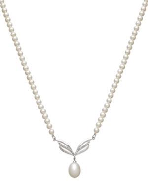 14k White Gold Necklace, Diamond (1/4 Ct. T.w.) And Cultured Freshwater Pearl (9mm) Necklace