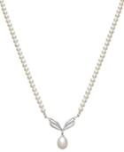 14k White Gold Necklace, Diamond (1/4 Ct. T.w.) And Cultured Freshwater Pearl (9mm) Necklace