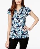 Alfani Cap-sleeve Floral-print Polo Top, Only At Macy's