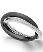 Diamond Double Interlock Ceramic Rings (1/3 Ct. T.w.) In Sterling Silver