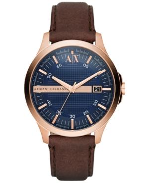 Ax Armani Exchange Men's Dark Brown Leather Strap Watch 46mm Ax2172