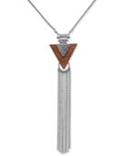 Silver-tone Wood Triangle Tassel Lariat Necklace