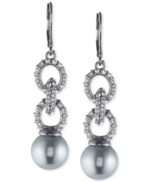 Anne Klein Hematite-tone Imitation Pearl And Pave Link Drop Earrings