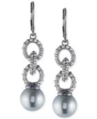 Anne Klein Hematite-tone Imitation Pearl And Pave Link Drop Earrings