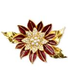 Holiday Lane Gold-tone Pave & Imitation Pearl Poinsettia Brooch, Created For Macy's