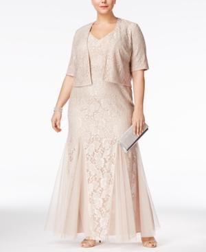 Alex Evenings Plus Size Lace A-line Gown And Jacket
