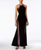 Nightway Open-back Illusion Halter Gown