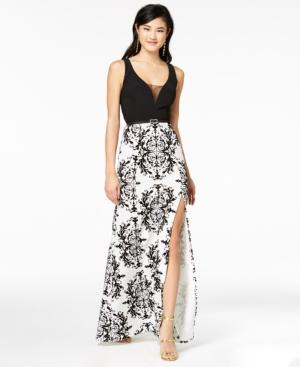 Crystal Doll Juniors' Flocked Belted Gown