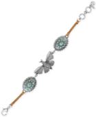 Lucky Brand Silver-tone Butterfly And Stone Leather Bracelet
