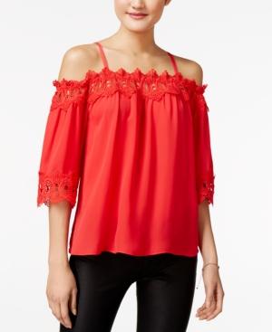 Bcx Juniors' Crochet-trim Off-the-shoulder Top