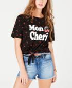 Rebellious One Juniors' Mon Cheri Tie-front Graphic T-shirt