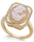 Cornelian Shell, Agate & Diamond (1/4 Ct. T.w.) Mother & Child Cameo Ring In 14k Gold