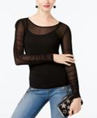 I.n.c. Ruched-sleeve Mesh Illusion Top, Created For Macy's