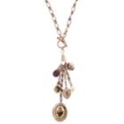 2028 Rose Gold-tone Purple Crystal Heart And Locket Charm Toggle Necklace 20