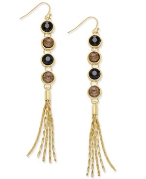 Inc International Concepts Gold-tone Black And Mauve Linear Fringe Earrings, Only At Macy's