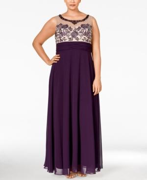 Xscape Plus Size Embellished Illusion Empire Dress