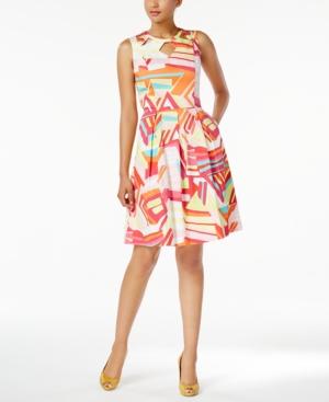 Nine West Printed Keyhole Fit & Flare Dress