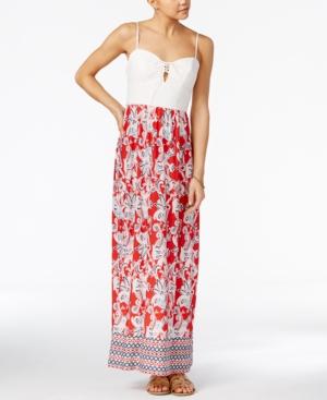 Trixxi Juniors' Lace-up Printed Maxi Dress