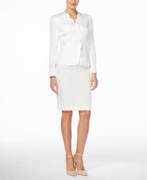 Le Suit Textured Scalloped Skirt Suit