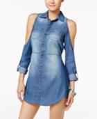 Material Girl Juniors' Cold-shoulder Denim Shirtdress, Only At Macy's