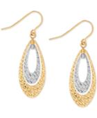 Two-tone Textured Orbital Drop Earrings In 14k Gold & White Gold