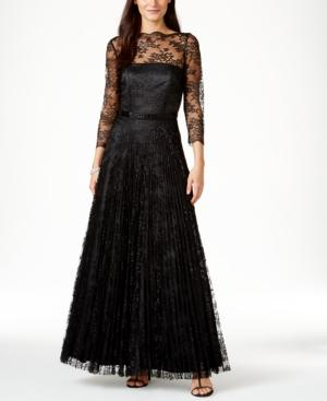 Tahari Asl Illusion Lace Beaded Gown