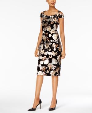 Eci Metallic Floral-print Velvet Dress