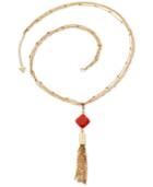 Guess Gold-tone Resin Stone And Tassel Pendant Necklace