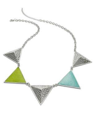 Bar Iii Necklace  Silver Tone Green And Turquoise Triangle Necklace