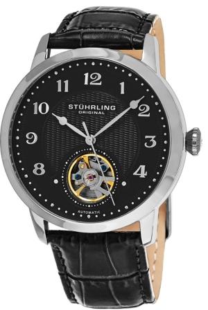 Stuhrling Original Men's Automatic Open Heart Leather Strap Watch