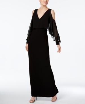 Calvin Klein Ruffled Cold-shoulder Gown