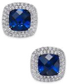 Lab-created Sapphire (2-1/6 Ct. T.w.) And White Sapphire (1/3 Ct. T.w.) Square Stud Earrings In Sterling Silver