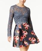 B Darlin Juniors' 2-pc. Sequin Lace Printed Fit & Flare Dress, A Macy's Exclusive Style