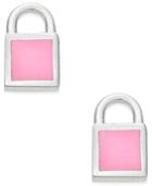Marc By Marc Jacobs Silver-tone Pink Enamel Padlock Stud Earrings