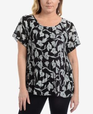 Ny Collection Printed Pleated Top
