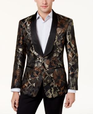 Tallia Men's Slim-fit Brown/black Floral Shawl-collar Dinner Jacket