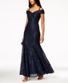 R & M Richards Off-the-shoulder Lace Gown