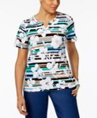 Alfred Dunner Watercolor-print Embellished Top