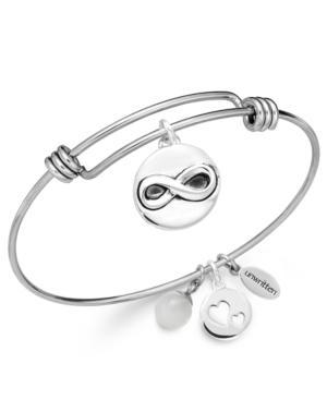 Unwritten Infinity Charm And Rose Quartz (8mm) Bangle Bracelet In Stainless Steel