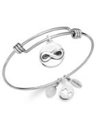 Unwritten Infinity Charm And Rose Quartz (8mm) Bangle Bracelet In Stainless Steel