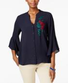 Charter Club Embroidered Bell-sleeve Blouse, Created For Macy's