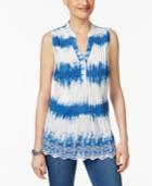 Style & Co Cotton Eyelet-embroidered Pleated Top, Only At Macy's