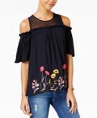 One Hart Juniors' Embroidered Illusion Cold-shoulder Top, Only At Macy's