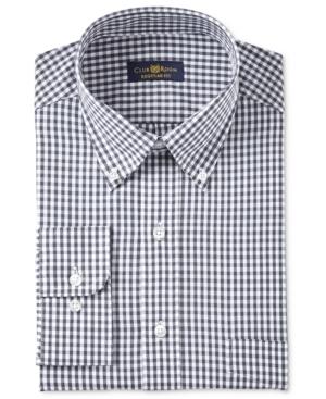 Club Room Men's Estate Classic/regular Fit Wrinkle Resistant Charcoal Gingham Dress Shirt, Only At Macy's