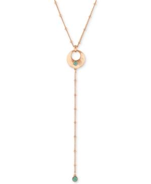 Lucky Brand Rose Gold-tone Blue Stone Lariat Necklace