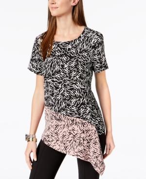 Alfani Printed Asymmetrical Draped Top, Created For Macy's
