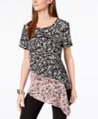 Alfani Printed Asymmetrical Draped Top, Created For Macy's