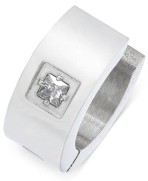Sutton By Rhona Sutton Men's Stainless Steel Cubic Zirconia Solitaire Huggie Hoop Earring