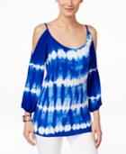 Inc International Concepts Cold-shoulder Tie-dyed Peasant Top